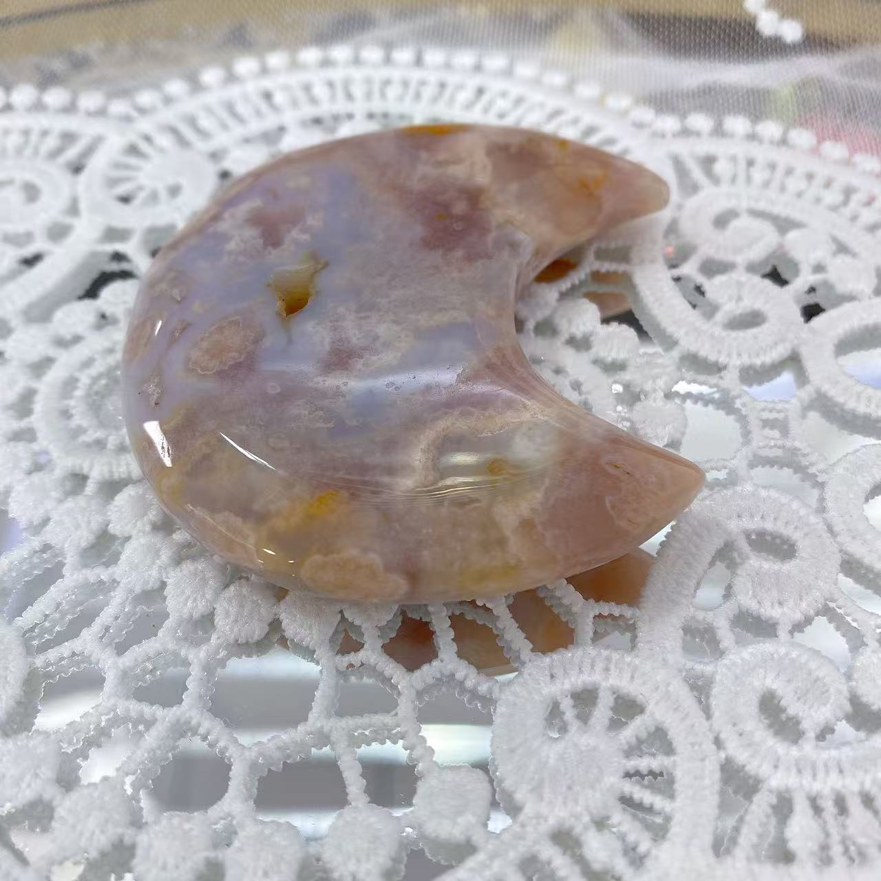 Pink Amethyst Flower Agate Moon Carving