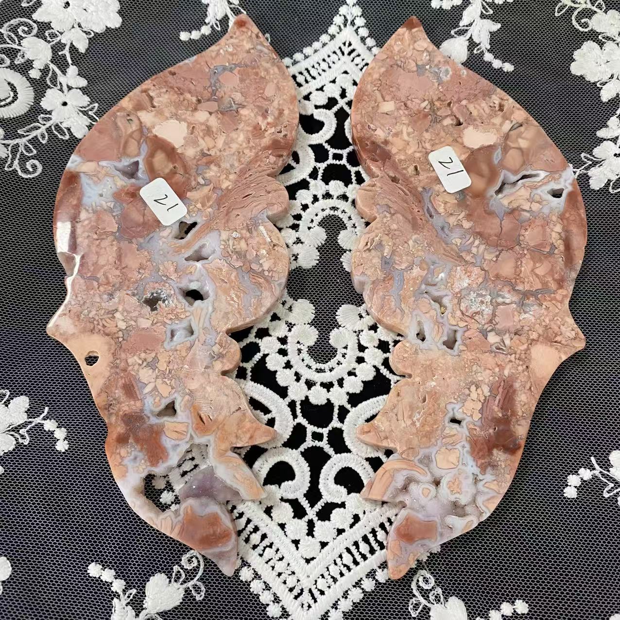 Pink Agate Butterfly Wings Carving