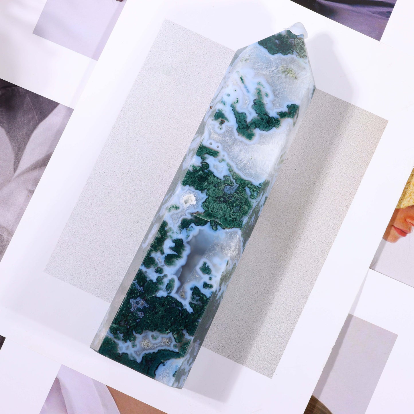 Moss Agate Crystal Tower
