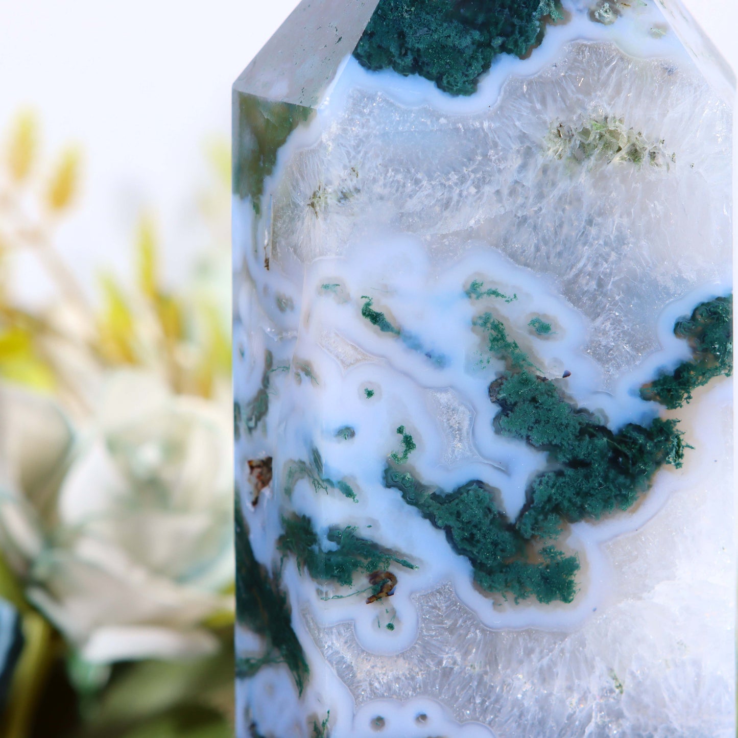 Moss Agate Crystal Tower