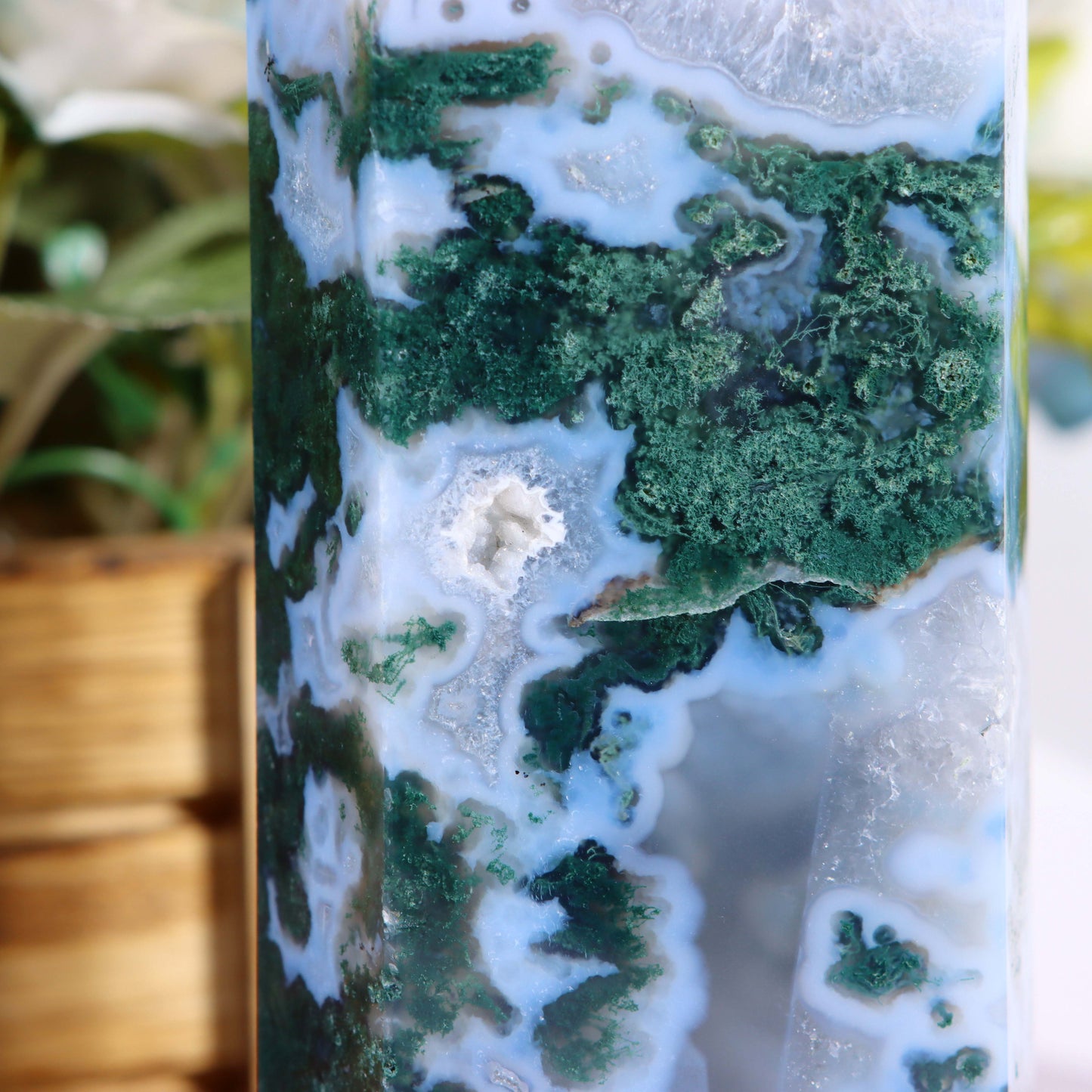 Moss Agate Crystal Tower
