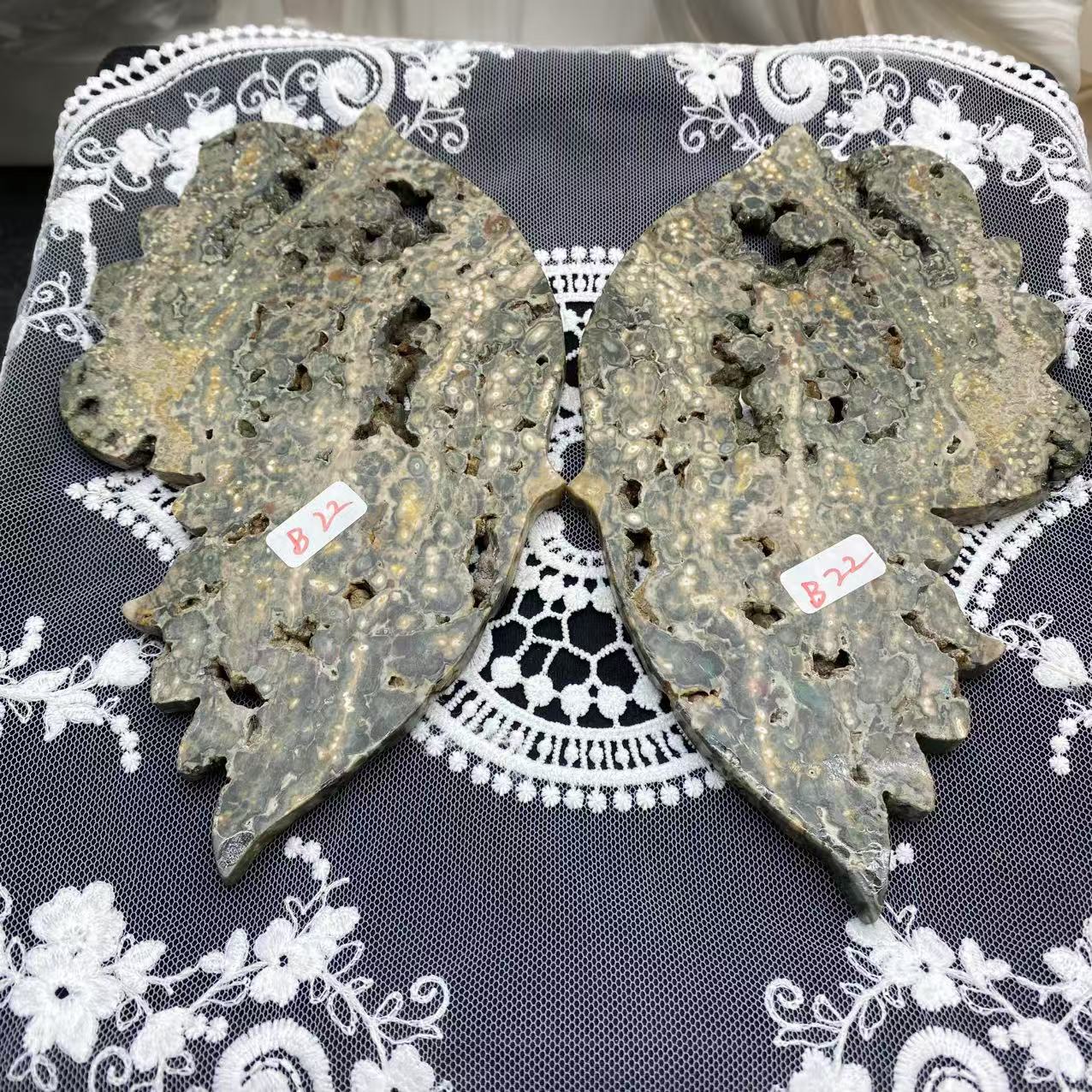 Ocean Jasper Geode Butterfly Wing Carving