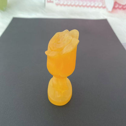 Yellow Calcite Rose Carving
