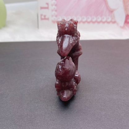 Strawberry Quartz Moon Hello Kitty Carving