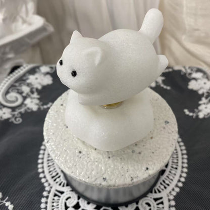 White Jade Spinning Lounging Cat Carving