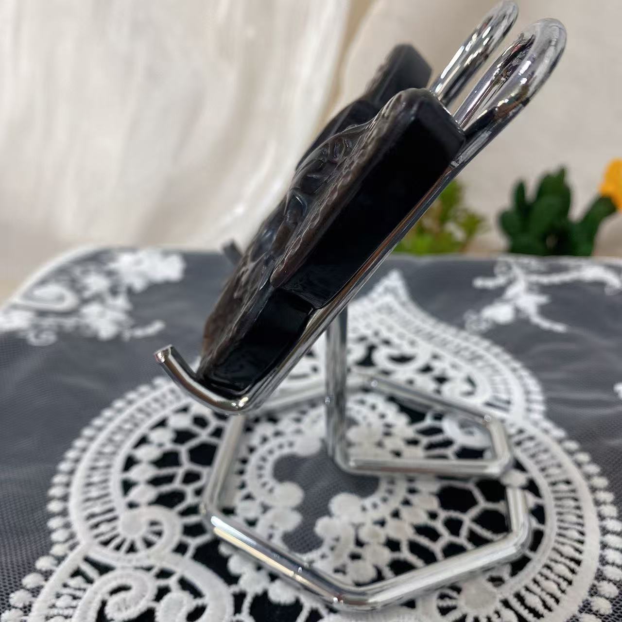 Silver Obsidian Butterfly Skull Carving