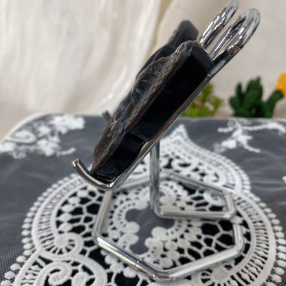Silver Obsidian Butterfly Skull Carving