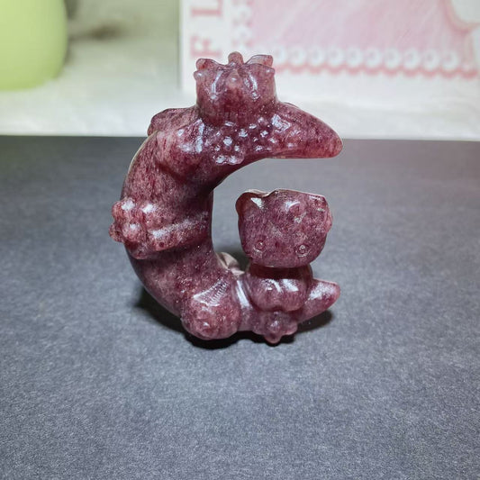 Strawberry Quartz Moon Hello Kitty Carving