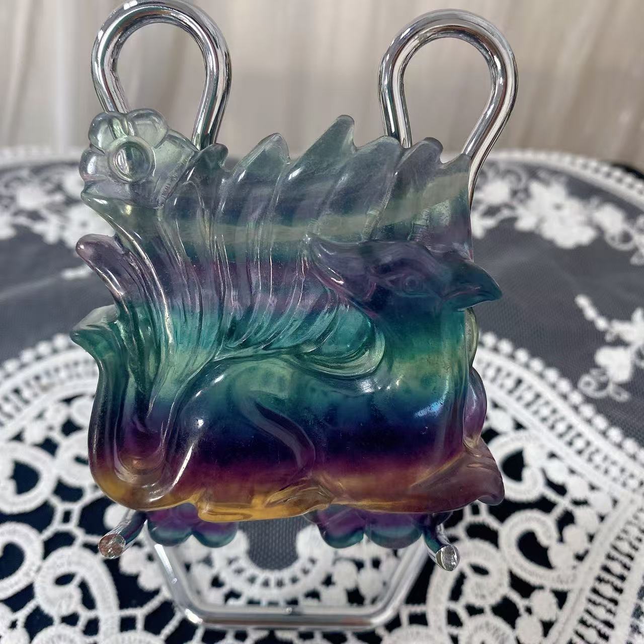 Fluorite Nine-Tailed Fox Carving