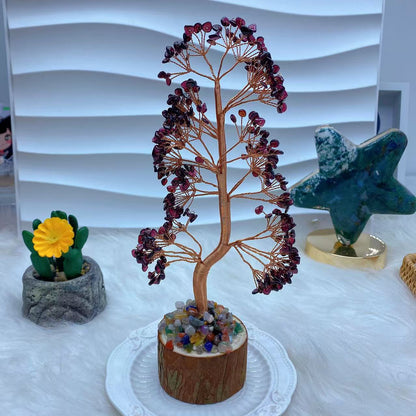 Garnet Money Tree with Wooden Base