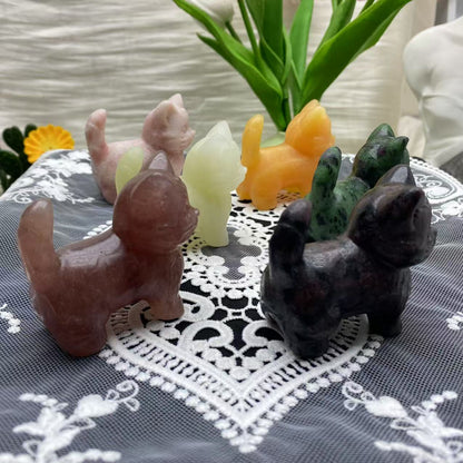Crystal Curled Tail Cat Carving