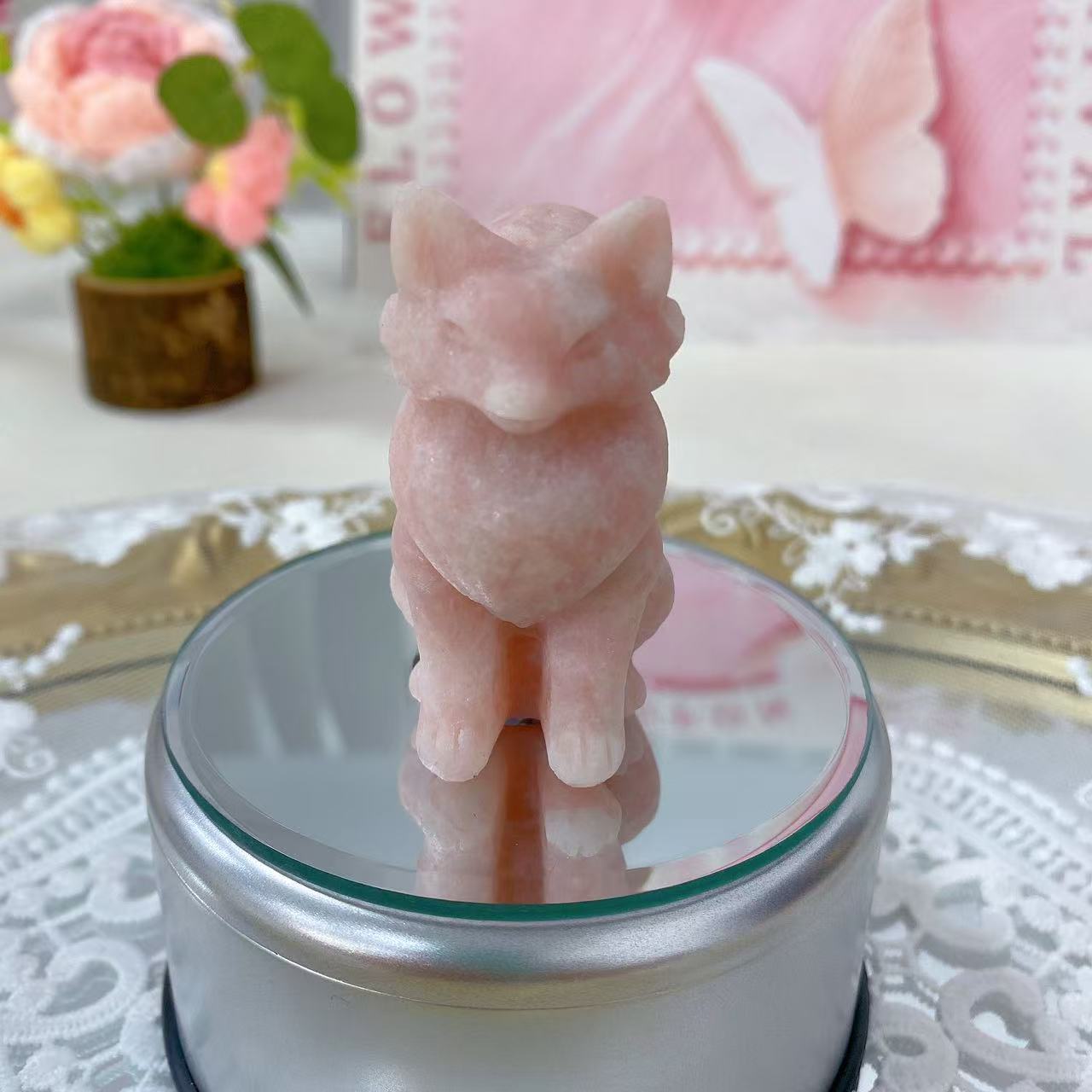 Pink Opal Fox Carving
