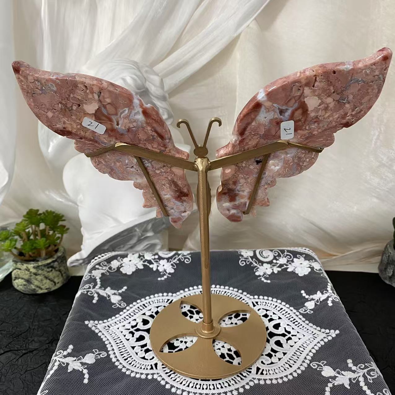 Pink Agate Butterfly Wings Carving