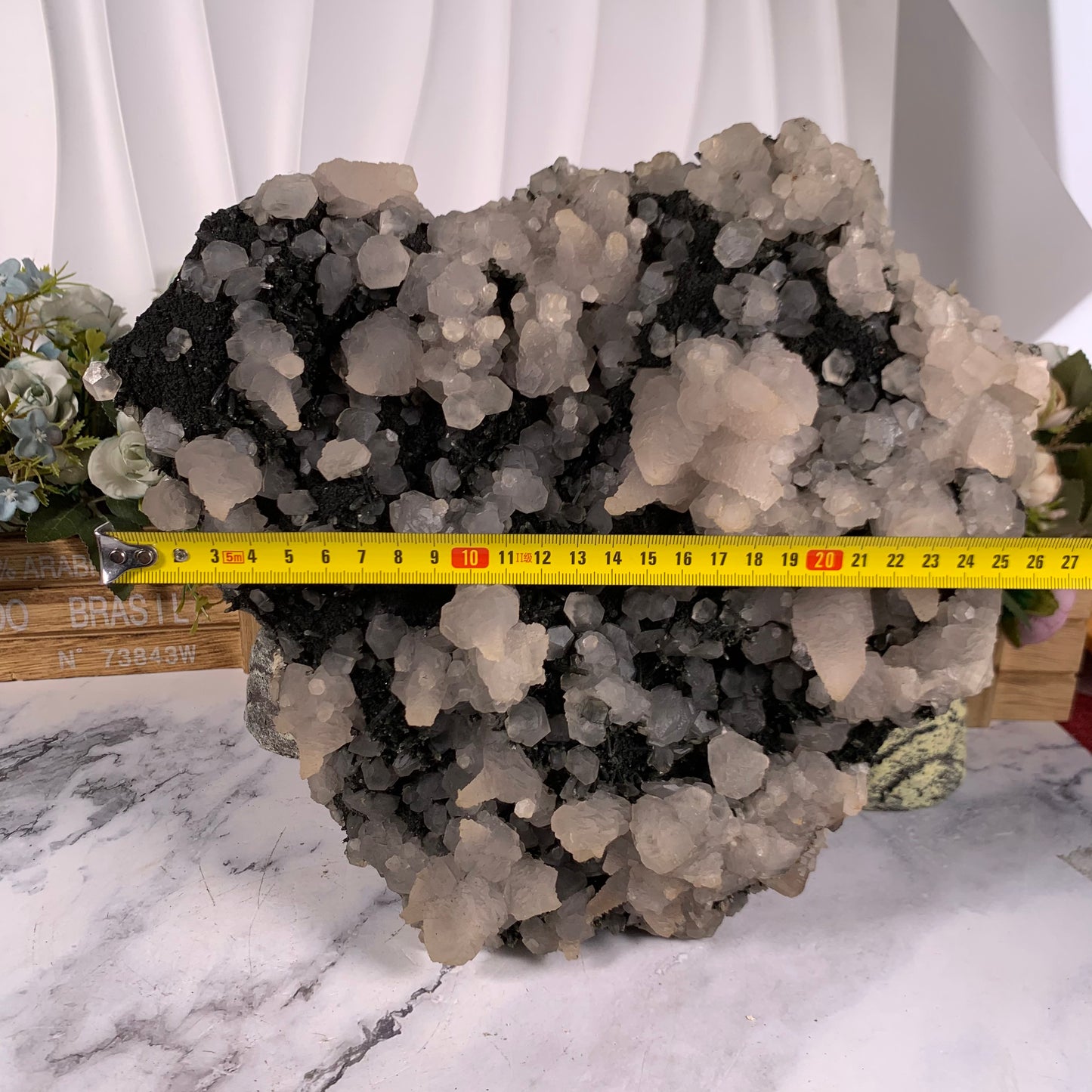 Pink calcite specularite quartz specimen