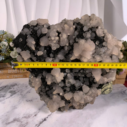 Pink calcite specularite quartz specimen