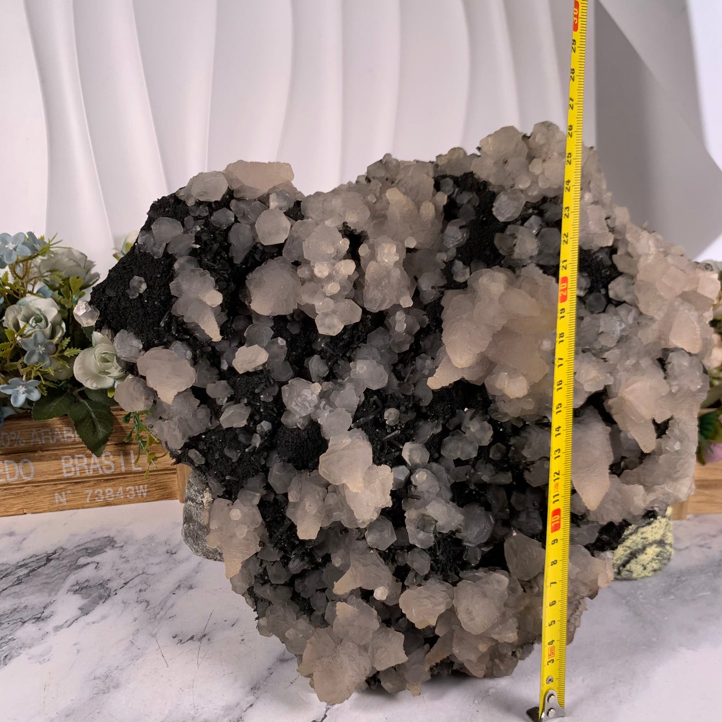 Pink calcite specularite quartz specimen
