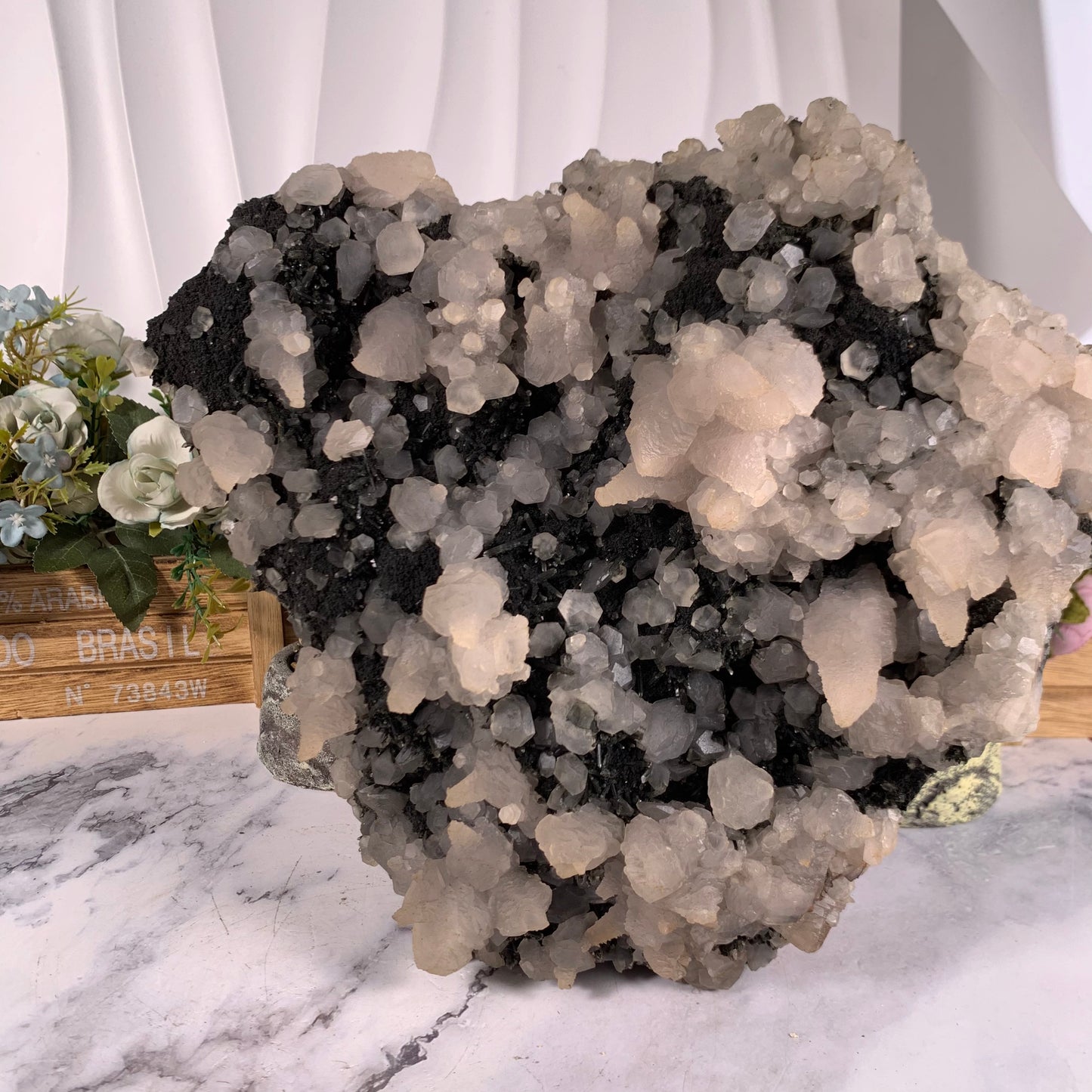 Pink calcite specularite quartz specimen
