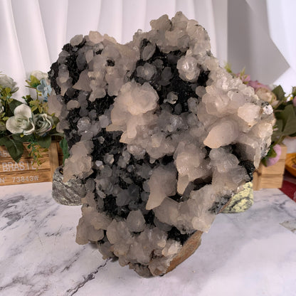 Pink calcite specularite quartz specimen