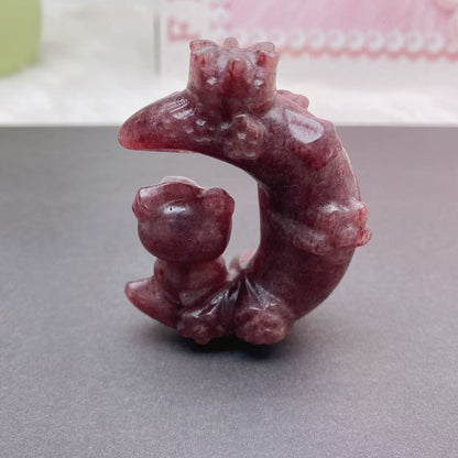 Strawberry Quartz Moon Hello Kitty Carving