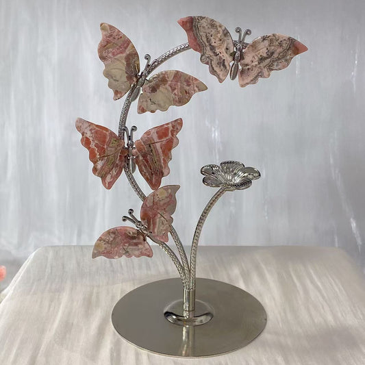 Rhodochrosite Butterfly & Flower Carving