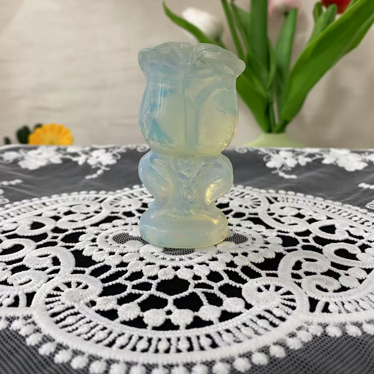 Opalite Rose Flower Carving