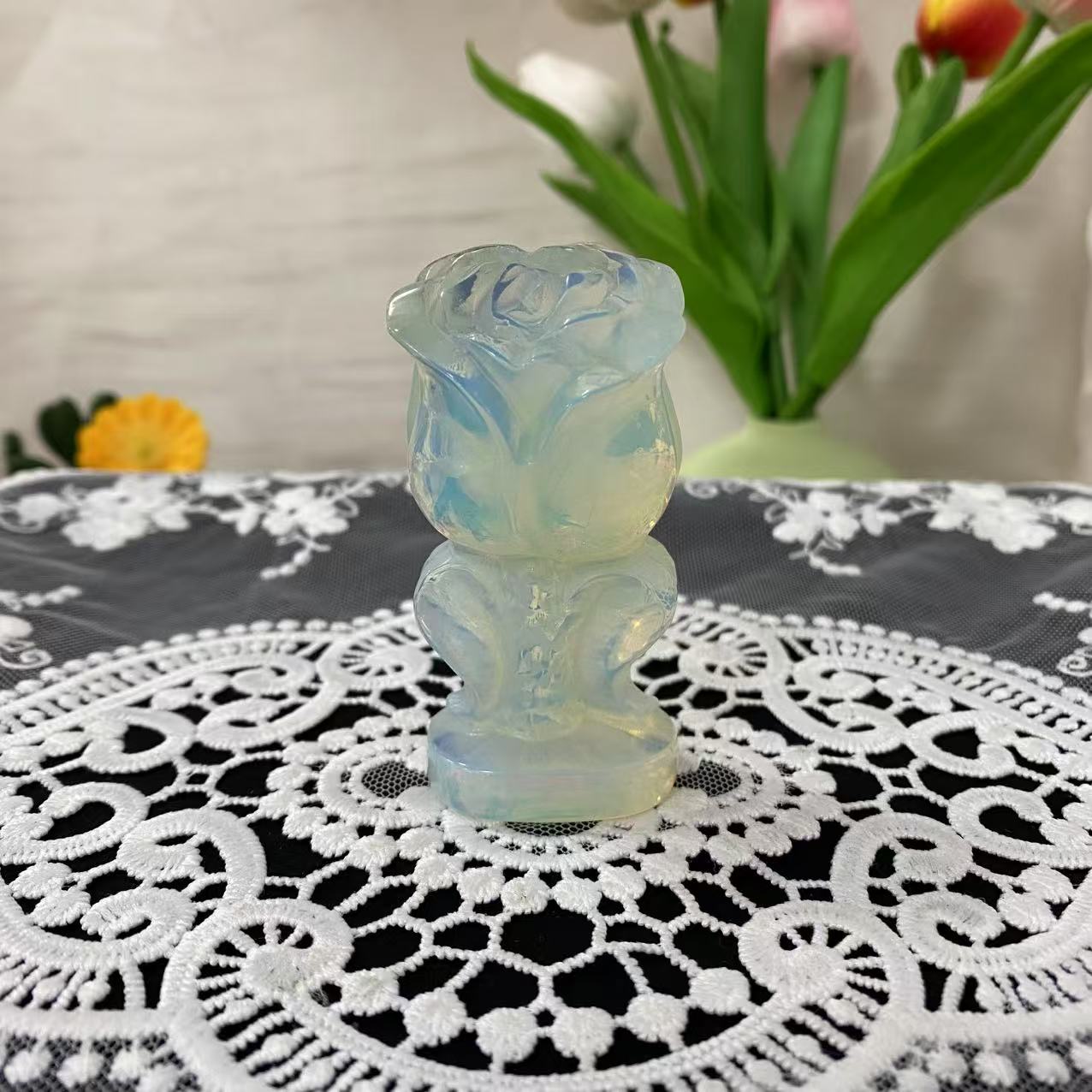Opalite Rose Flower Carving