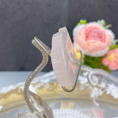 Rose Quartz Flat Owl Carving