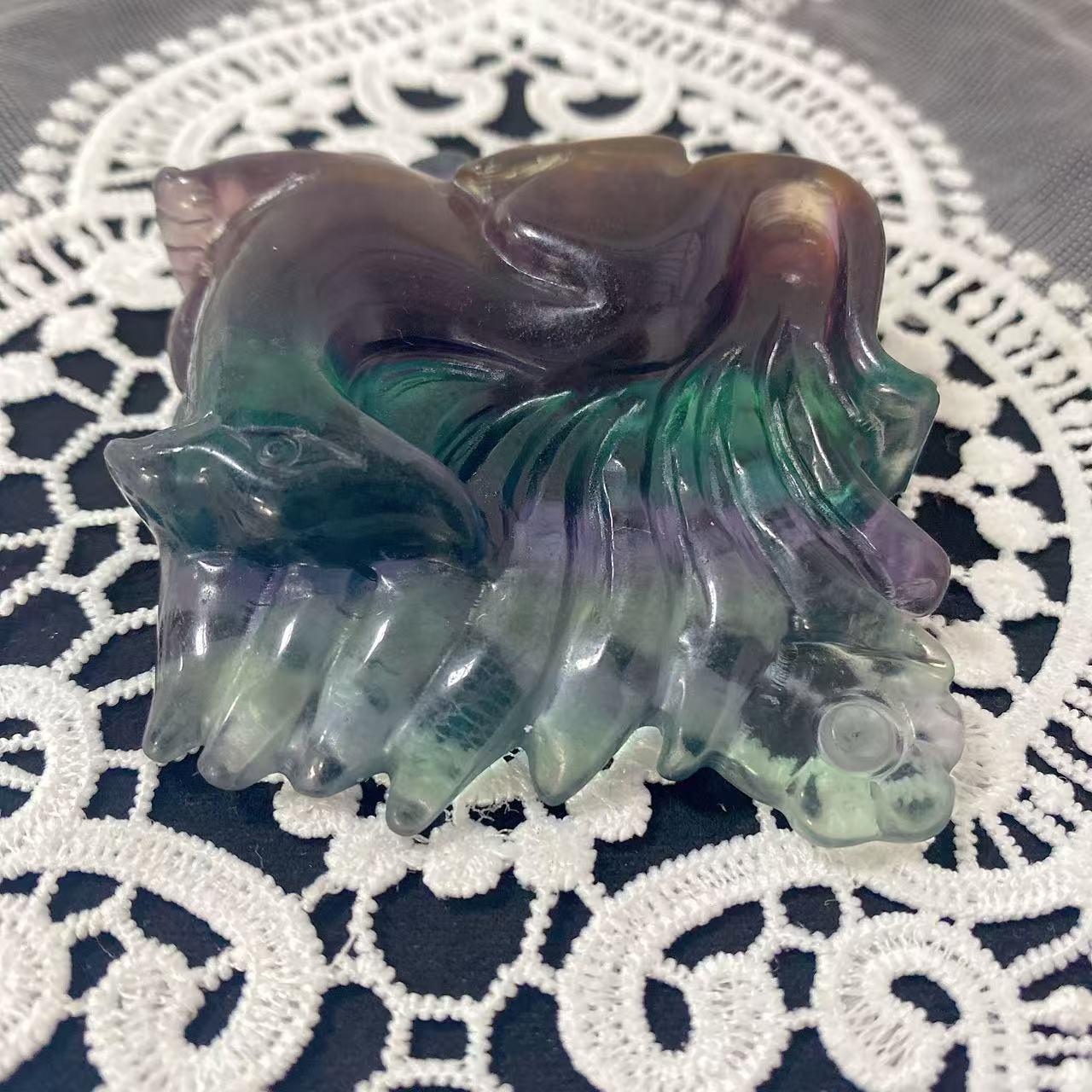Fluorite Nine-Tailed Fox Carving