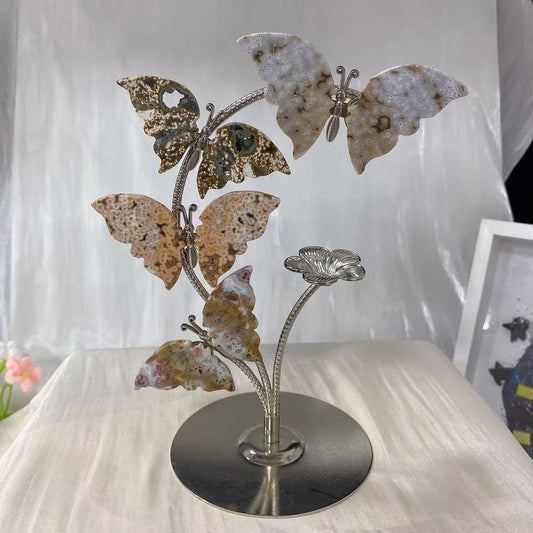 Ocean Jasper Butterfly & Flower Carving