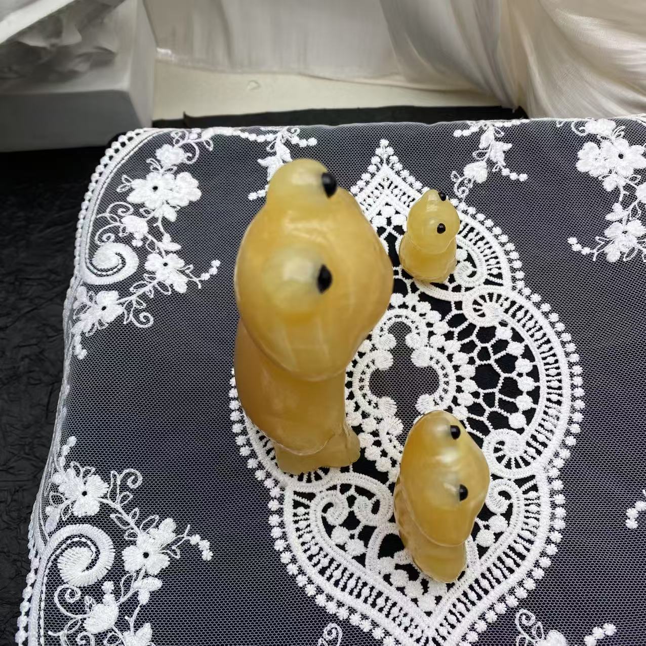 Yellow Calcite Frog Nesting Doll Carving
