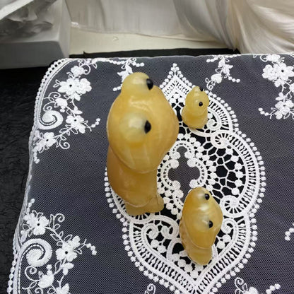 Yellow Calcite Frog Nesting Doll Carving