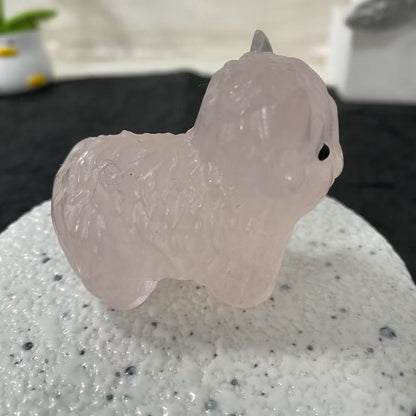 Rose Quartz Highland Cow Carving5.5cm