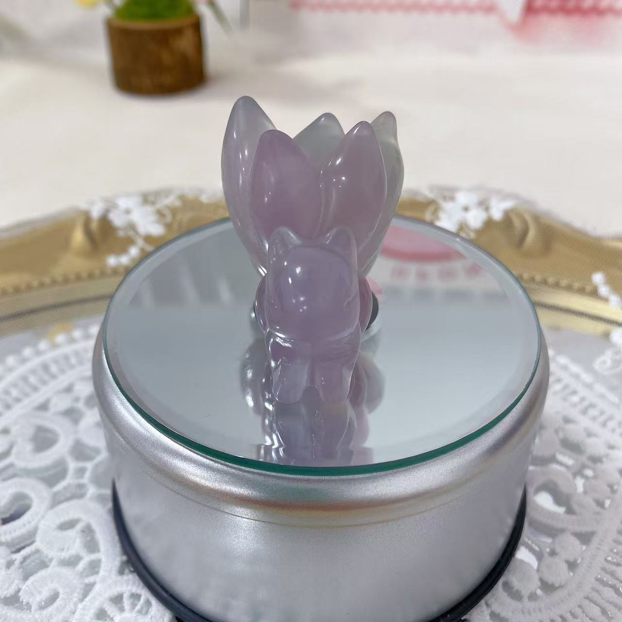 Lavender Fluorite Nine-Tailed Fox Carving