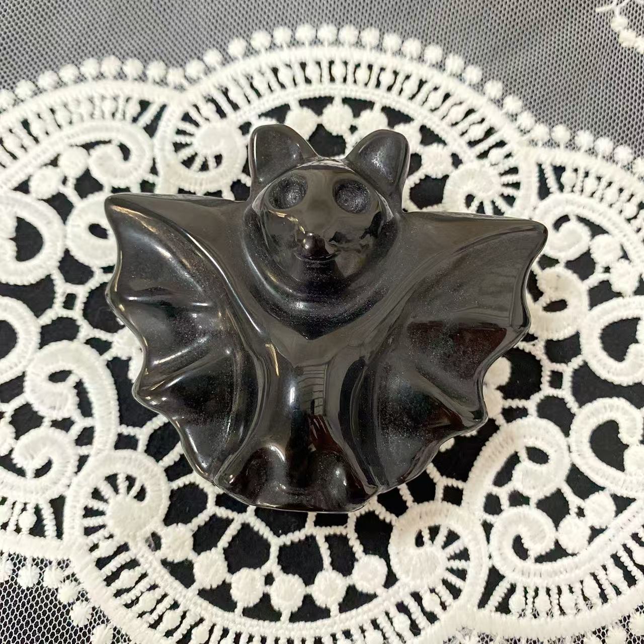 Black Obsidian Bat Carving