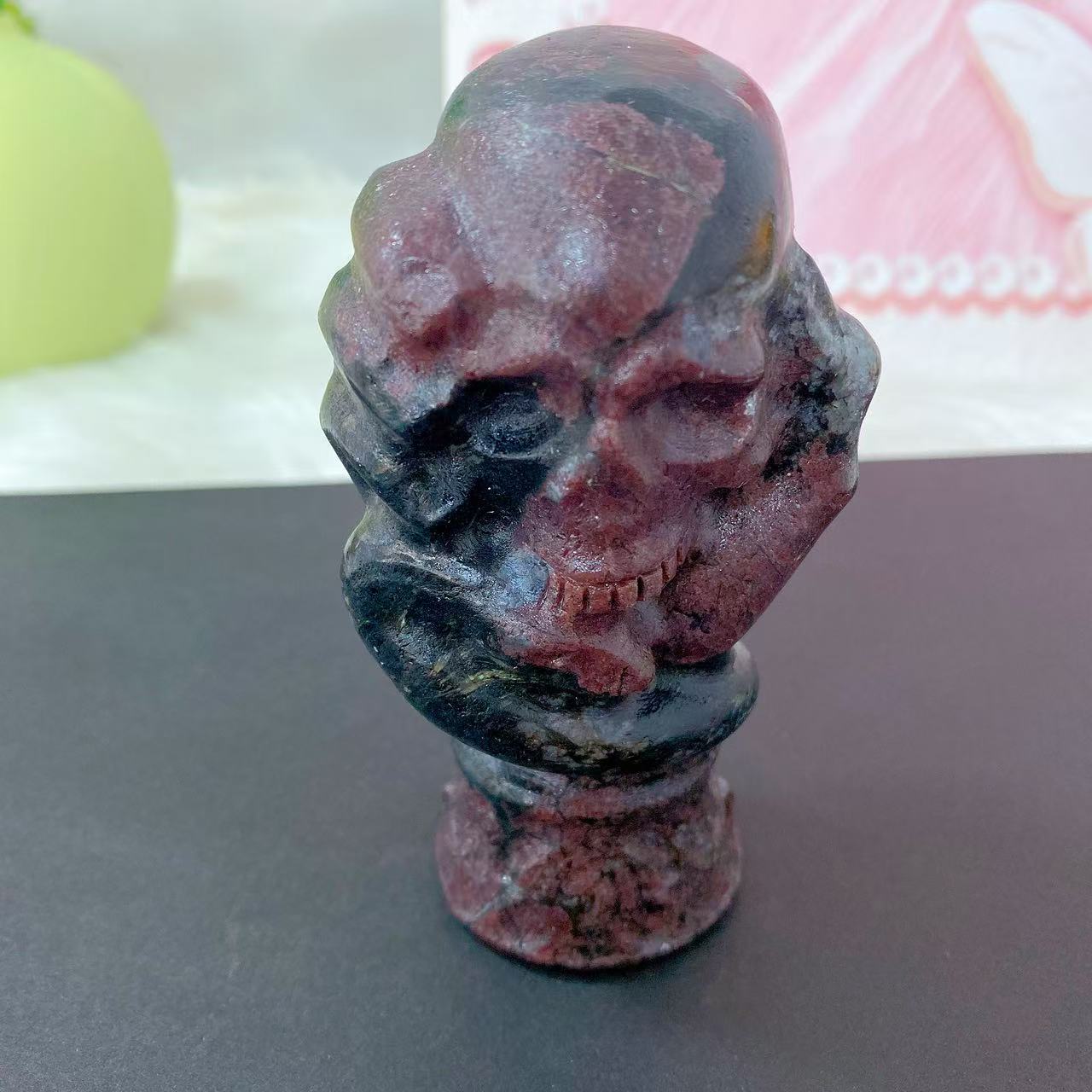Garnet Skull Snake Hand Carving