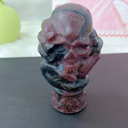 Garnet Skull Snake Hand Carving