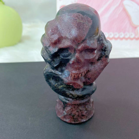 Garnet Skull Snake Hand Carving