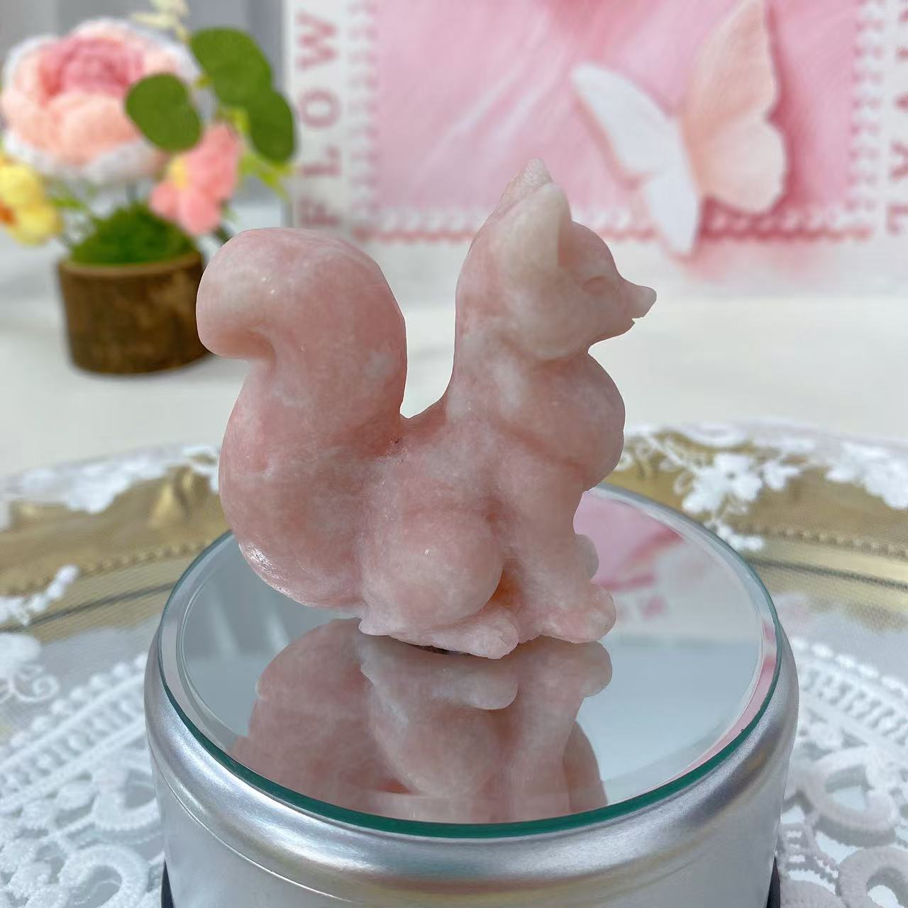 Pink Opal Fox Carving
