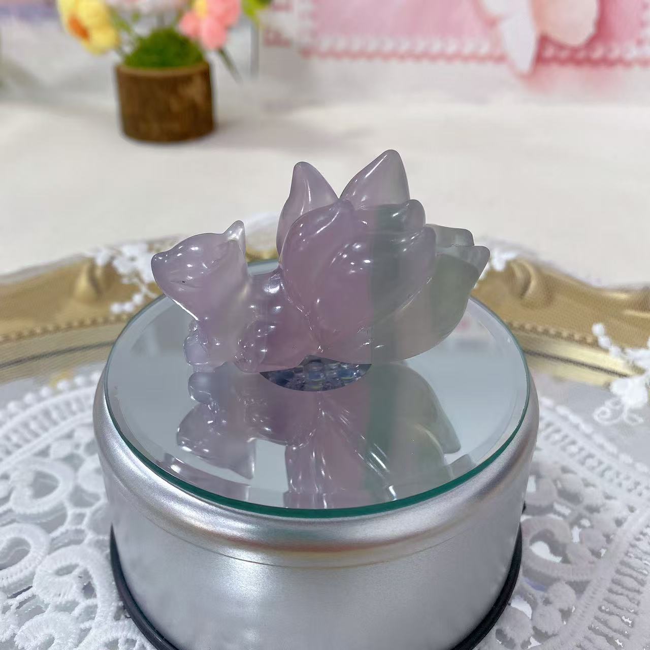 Lavender Fluorite Nine-Tailed Fox Carving