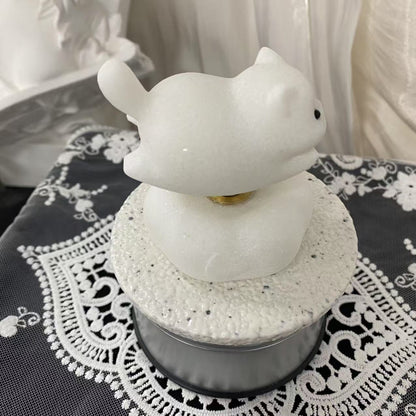 White Jade Spinning Lounging Cat Carving