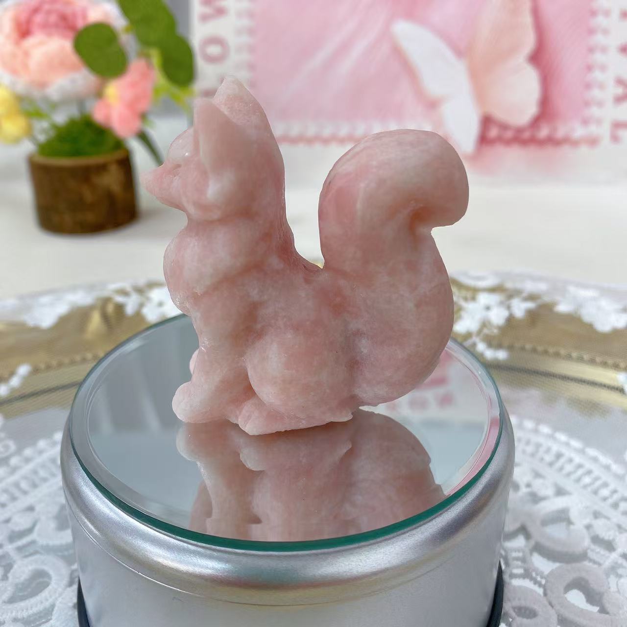 Pink Opal Fox Carving