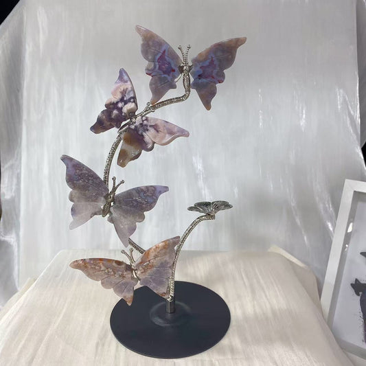 Blue Flower Agate Butterfly & Flower Carving