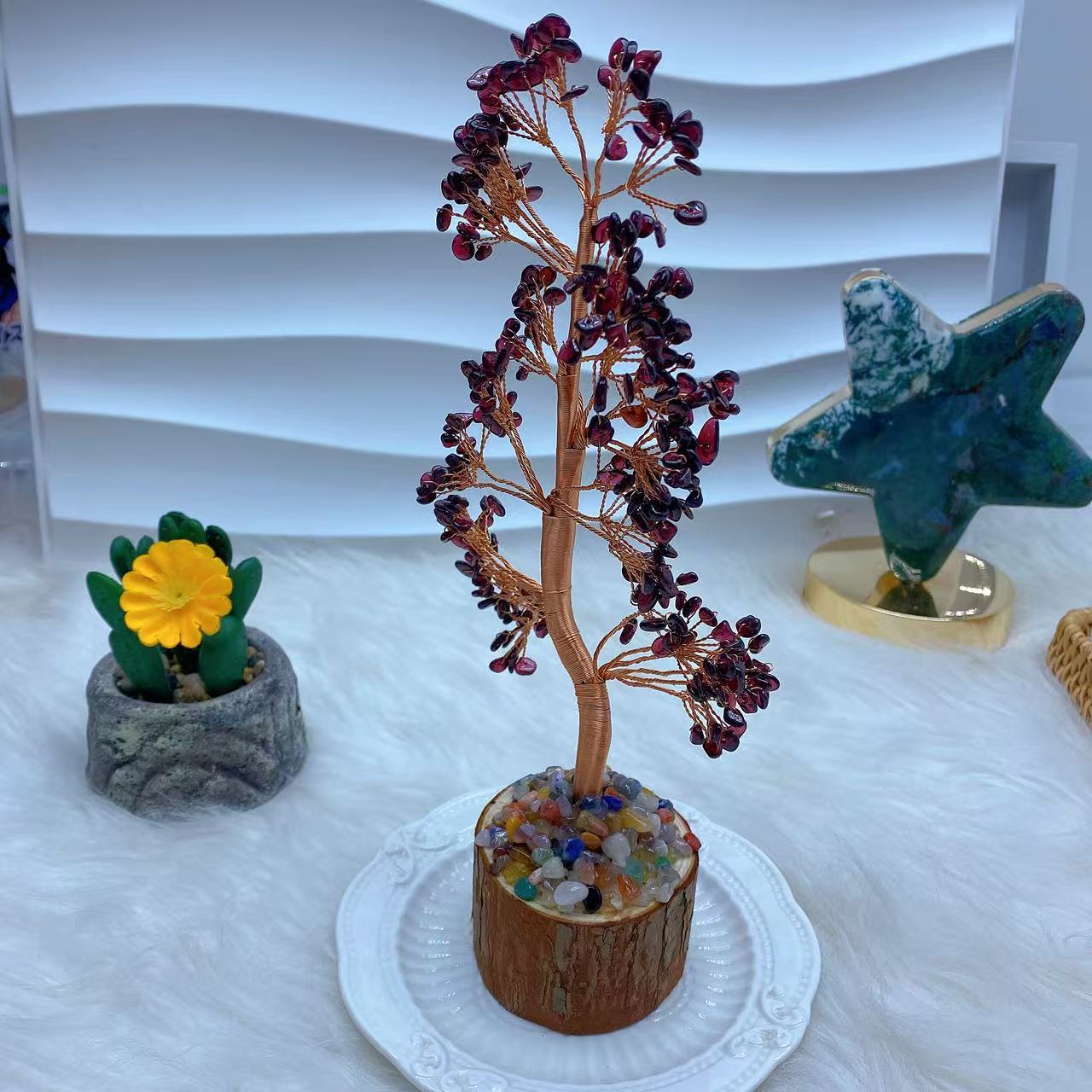 Garnet Money Tree with Wooden Base