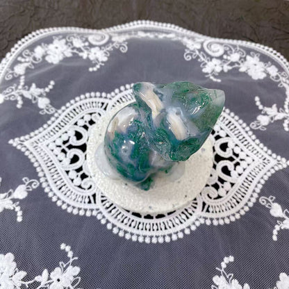 Moss Agate Cat Carving