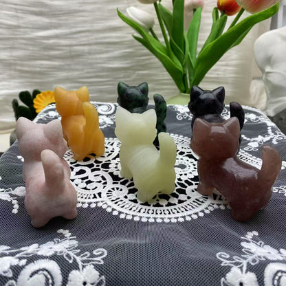 Crystal Curled Tail Cat Carving