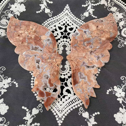 Pink Agate Butterfly Wings Carving