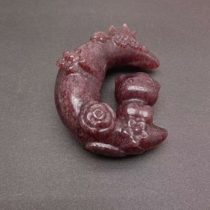 Strawberry Quartz Moon Hello Kitty Carving