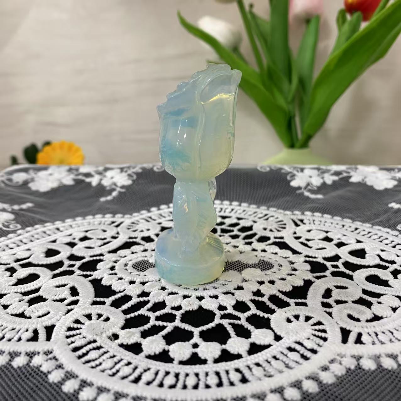 Opalite Rose Flower Carving