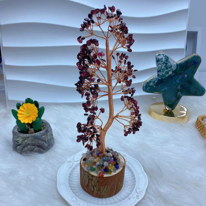 Garnet Money Tree with Wooden Base