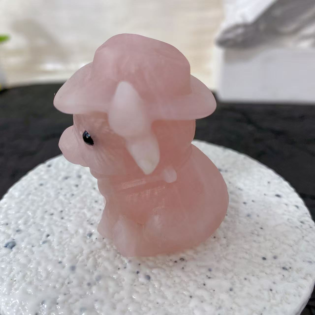 Rose Quartz Cowboy Bull Carving